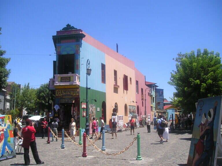 Colourful houses along Caminito, the open-air street museum in La Boca, Buenos Aires